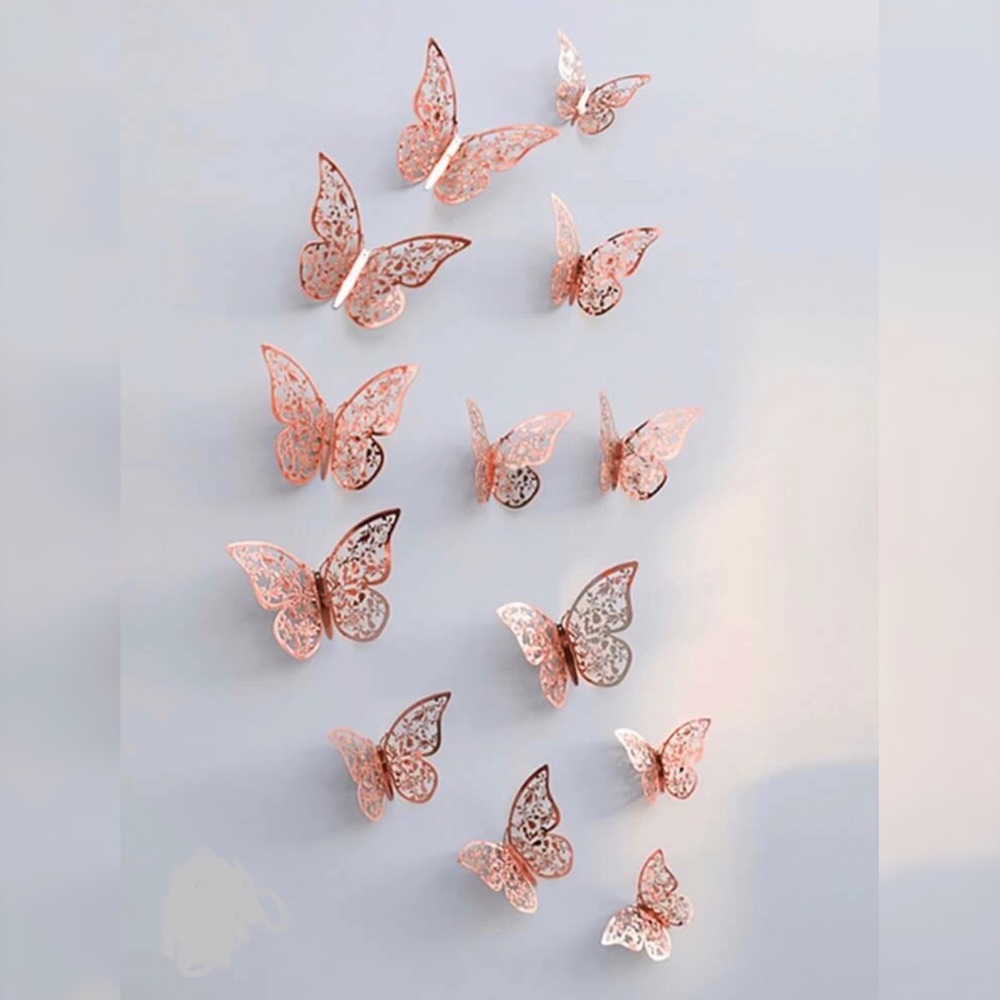 🦋 NWT beautiful 12pc 3D rose gold butterfly decor